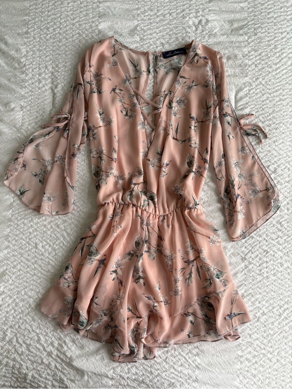 Lac Bleu Floral Bell Sleeve Romper/Dress